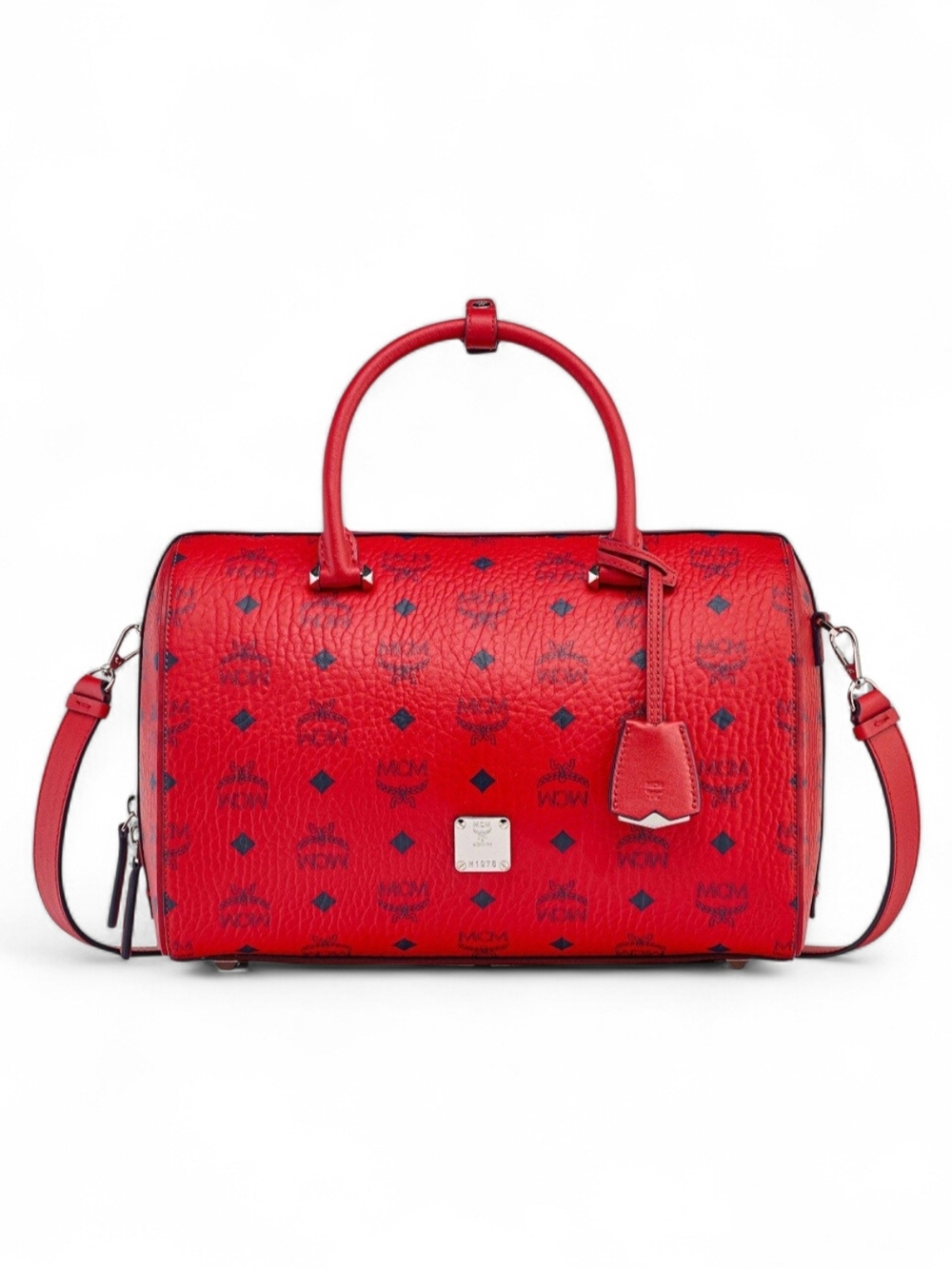 MCM Red Visetos Boston Bag - Signature Monogram Satchel